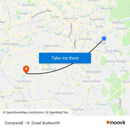 Compstall to Great Budworth map