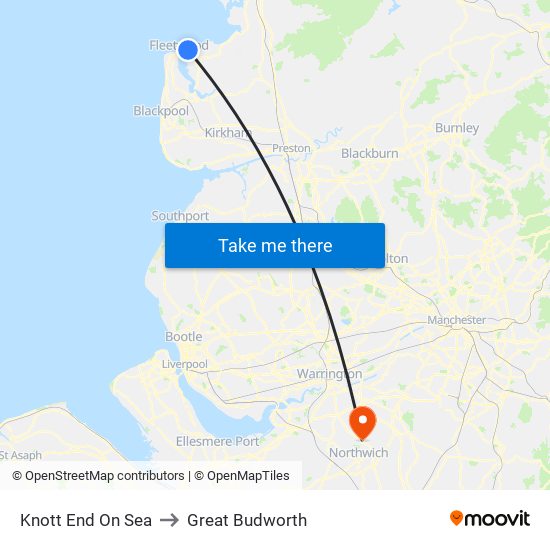 Knott End On Sea to Great Budworth map