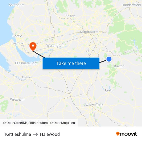 Kettleshulme to Halewood map