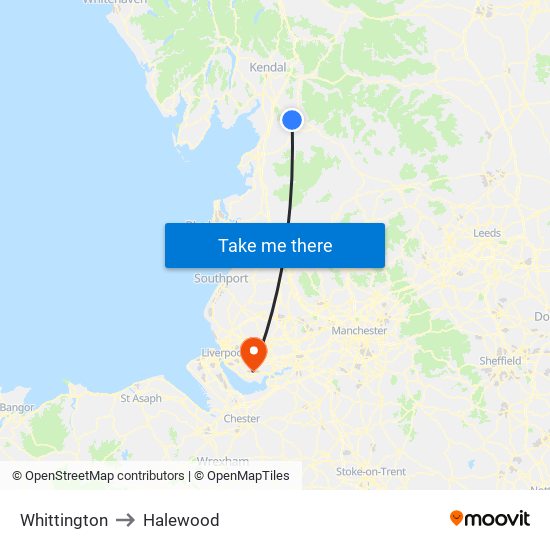 Whittington to Halewood map