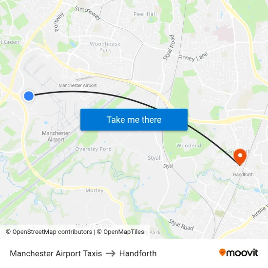 Manchester Airport Taxis to Handforth map