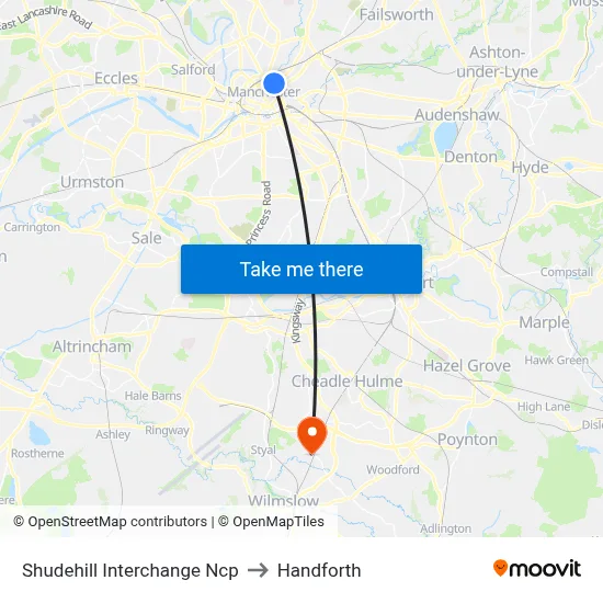 Shudehill Interchange Ncp to Handforth map