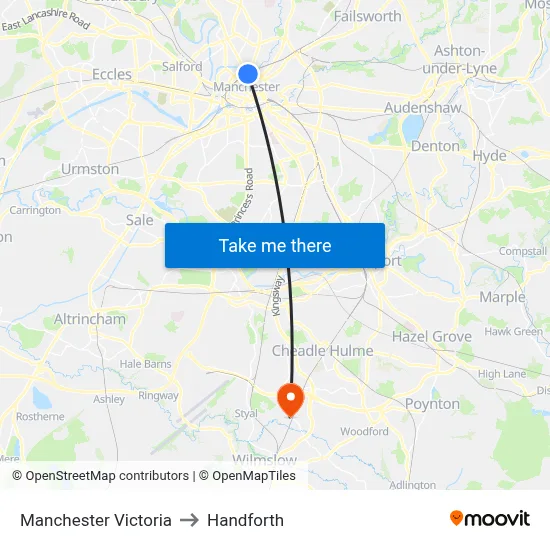 Manchester Victoria to Handforth map