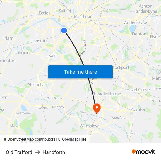 Old Trafford to Handforth map