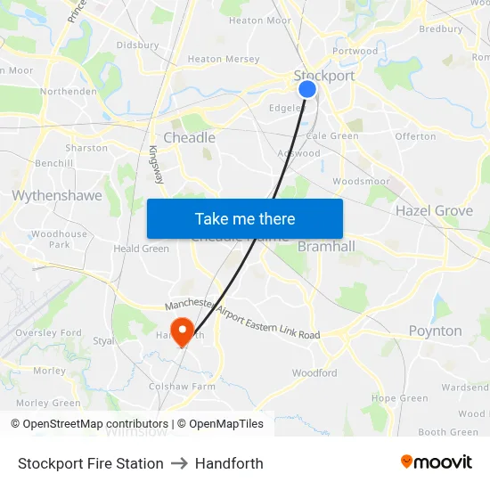 Stockport Fire Station to Handforth map