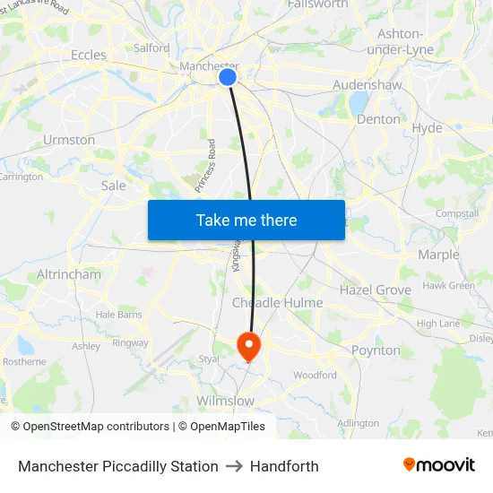 Manchester Piccadilly Station to Handforth map