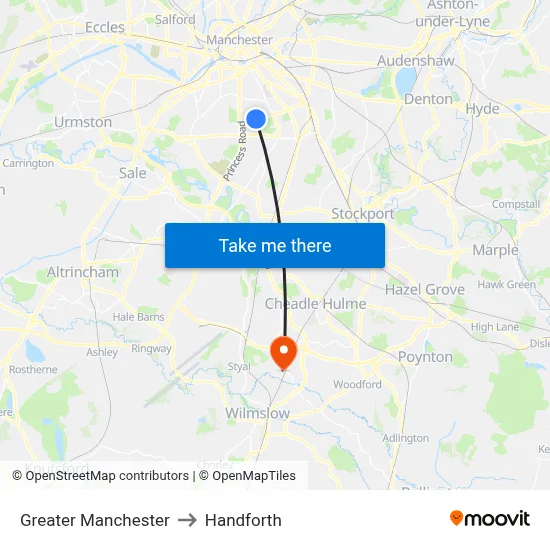 Greater Manchester to Handforth map