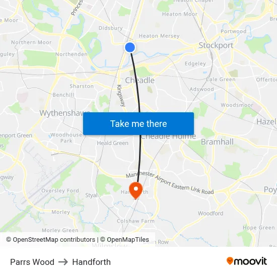 Parrs Wood to Handforth map