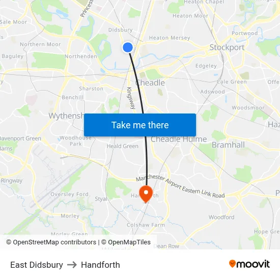 East Didsbury to Handforth map