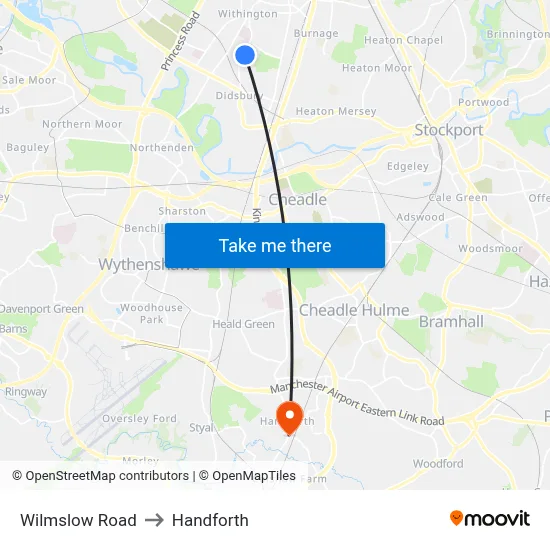 Wilmslow Road to Handforth map