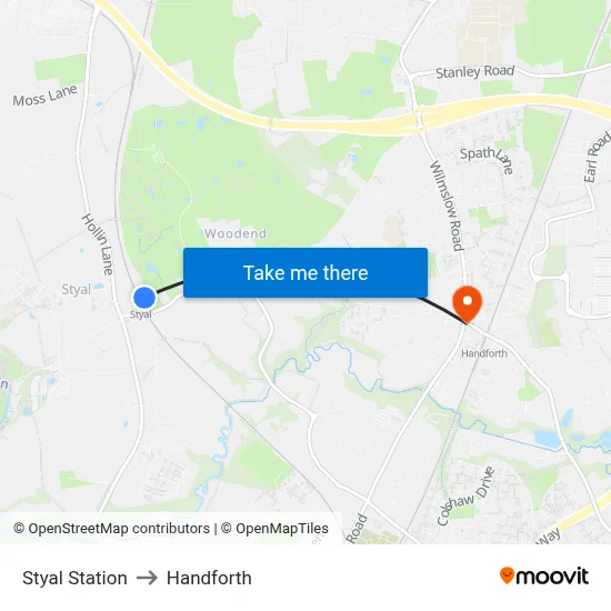 Styal Station to Handforth map