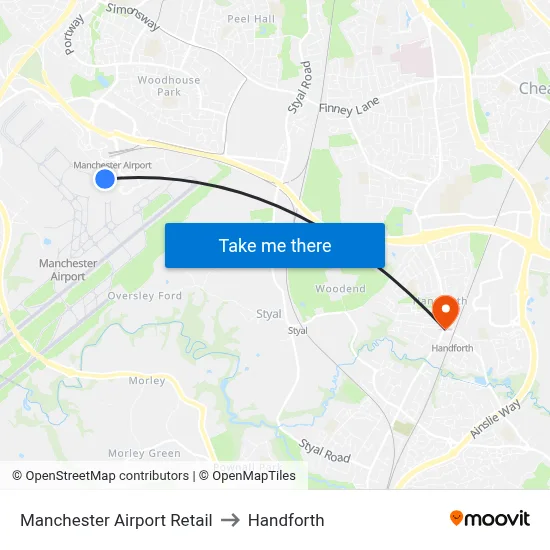 Manchester Airport Retail to Handforth map