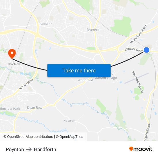 Poynton to Handforth map