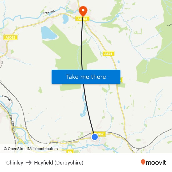 Chinley to Hayfield (Derbyshire) map