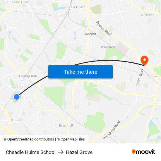 Cheadle Hulme School to Hazel Grove map