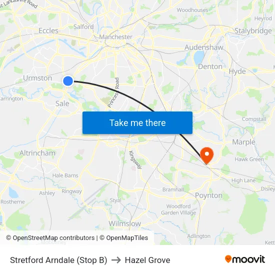 Stretford Mall to Hazel Grove map