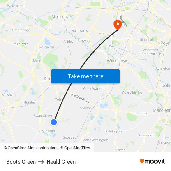 Boots Green to Heald Green map