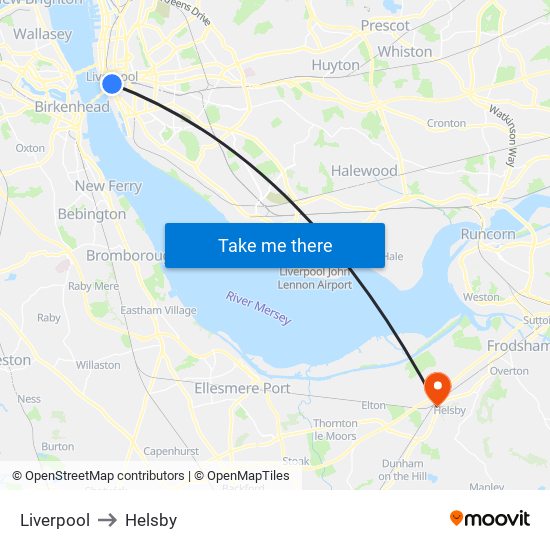 Liverpool to Helsby map