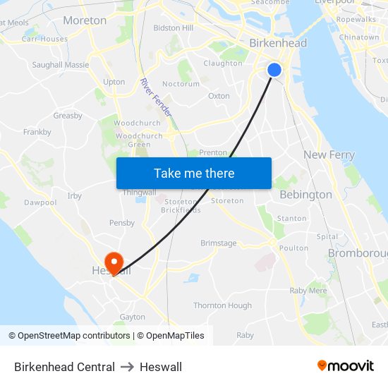 Birkenhead Central to Heswall map