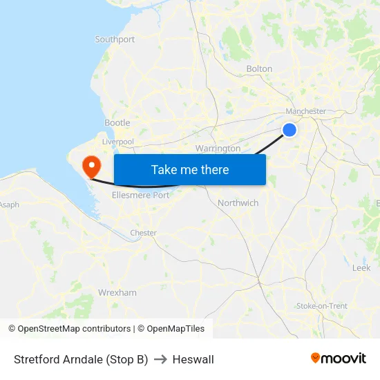 Stretford Mall to Heswall map