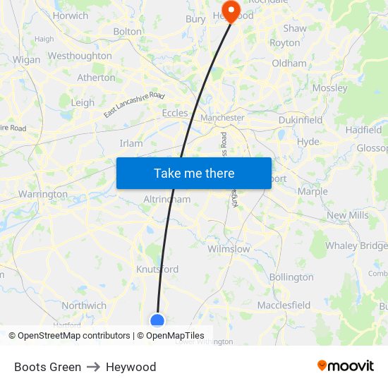 Boots Green to Heywood map