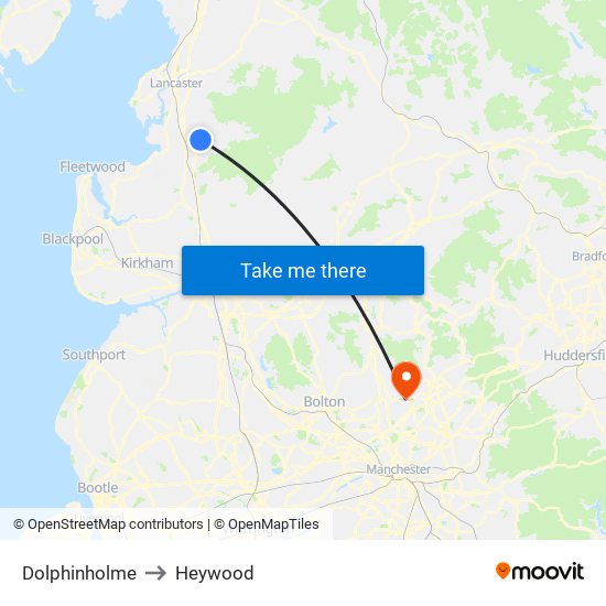 Dolphinholme to Heywood map