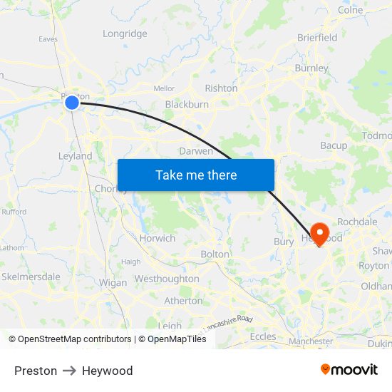 Preston to Heywood map