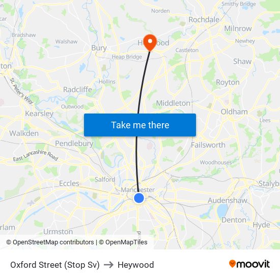 Oxford Street (Stop Sv) to Heywood map