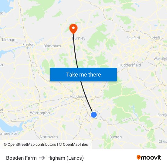 Bosden Farm to Higham (Lancs) map