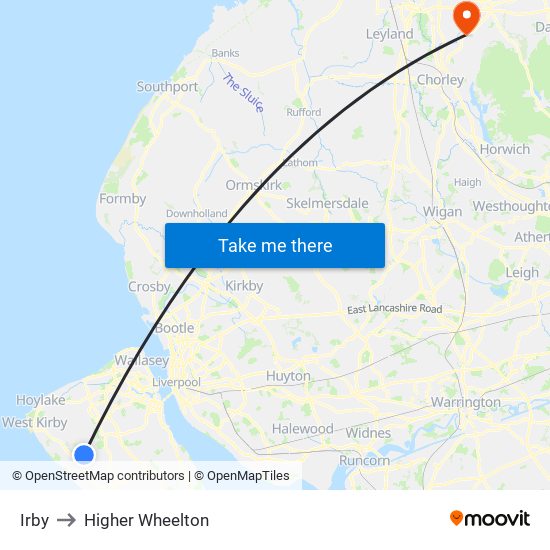 Irby to Higher Wheelton map