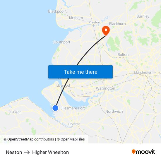 Neston to Higher Wheelton map