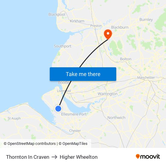 Thornton In Craven to Higher Wheelton map