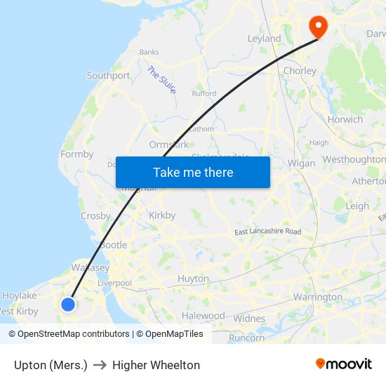 Upton (Mers.) to Higher Wheelton map