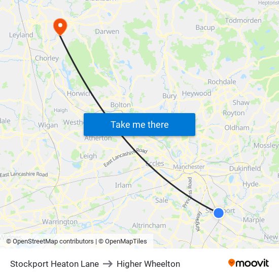 Stockport Heaton Lane to Higher Wheelton map