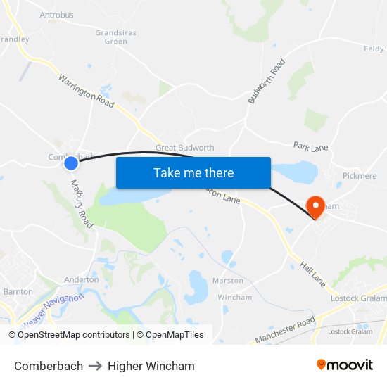 Comberbach to Higher Wincham map