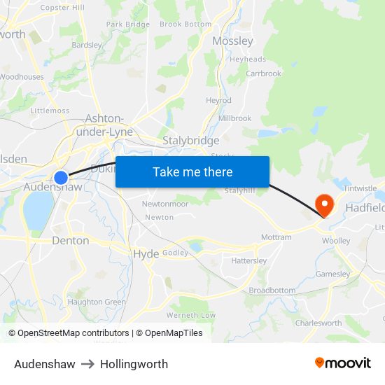 Audenshaw to Hollingworth map