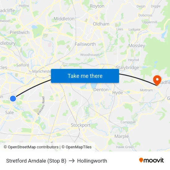 Stretford Mall to Hollingworth map