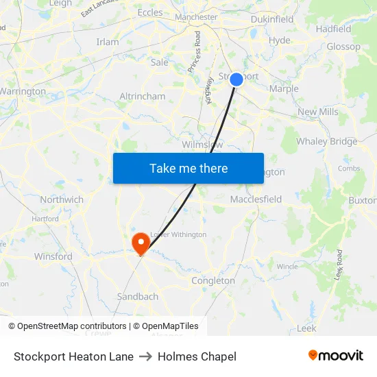 Stockport Heaton Lane to Holmes Chapel map