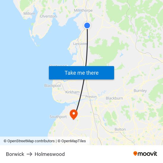 Borwick to Holmeswood map