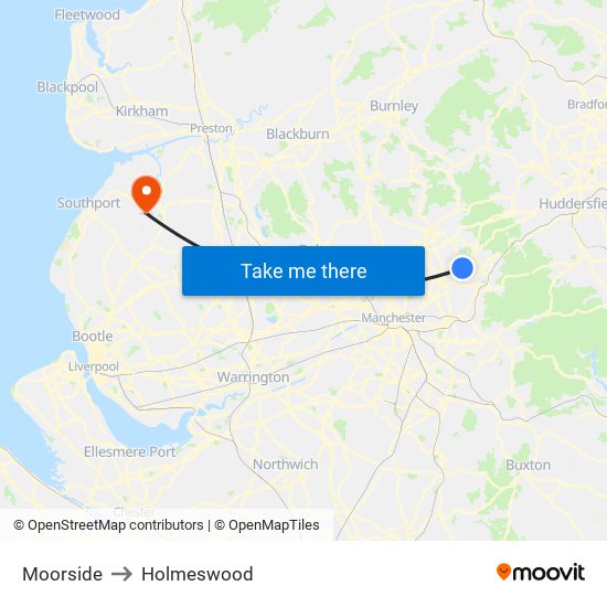 Moorside to Holmeswood map