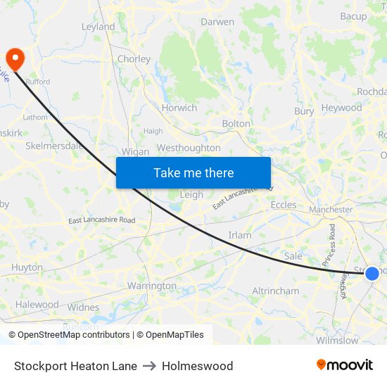 Stockport Heaton Lane to Holmeswood map