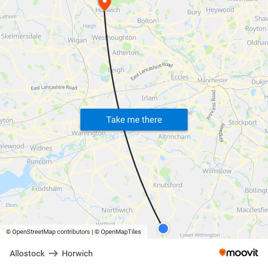 Allostock to Horwich map