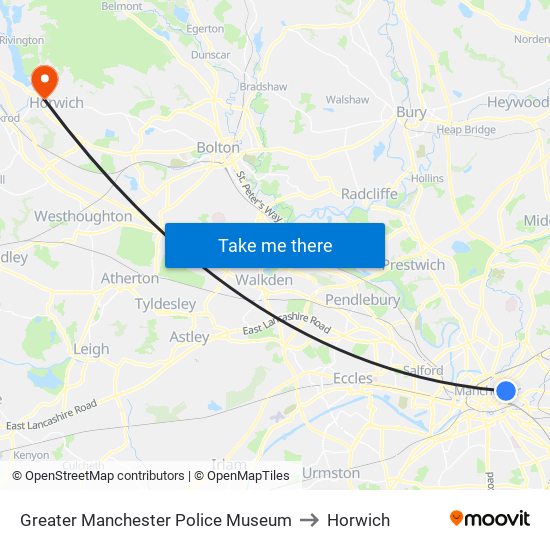 Greater Manchester Police Museum to Horwich map
