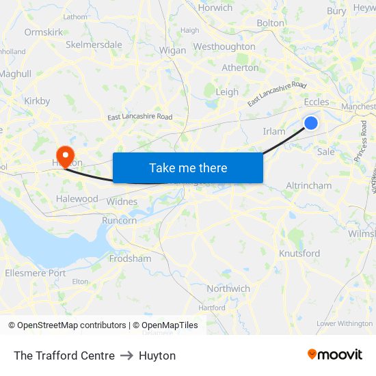 The Trafford Centre to Huyton map