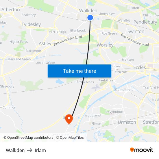 Walkden to Irlam map