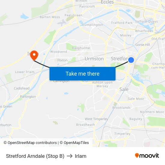 Stretford Mall to Irlam map