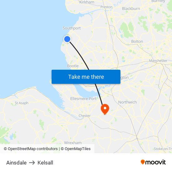 Ainsdale to Kelsall map