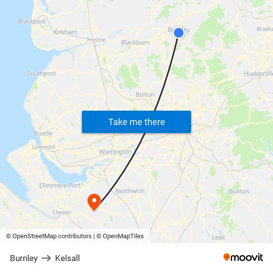 Burnley to Kelsall map