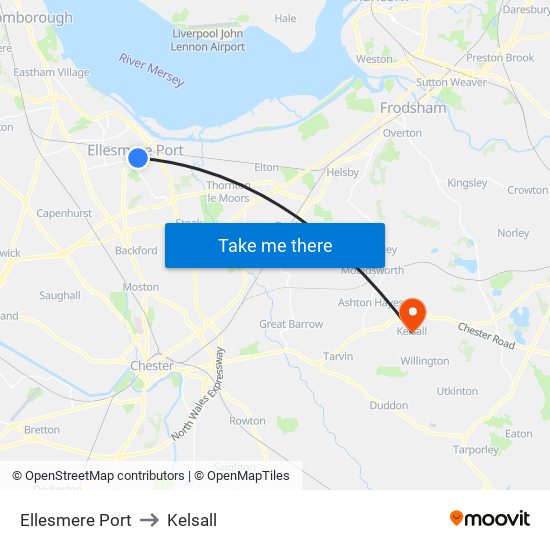 Ellesmere Port to Kelsall map