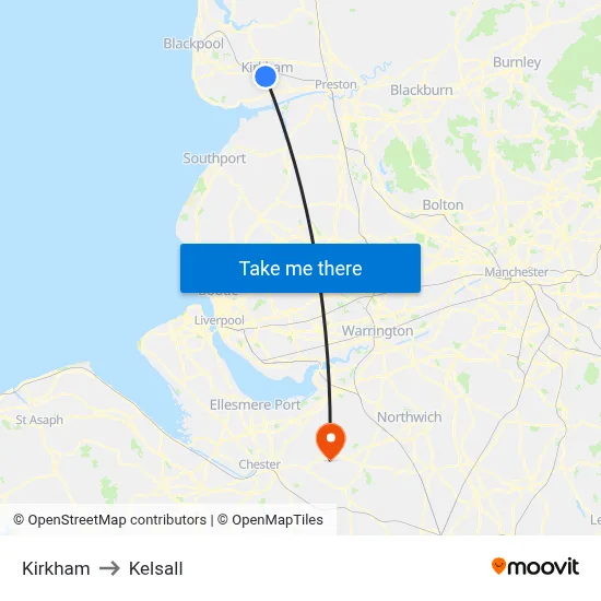 Kirkham to Kelsall map